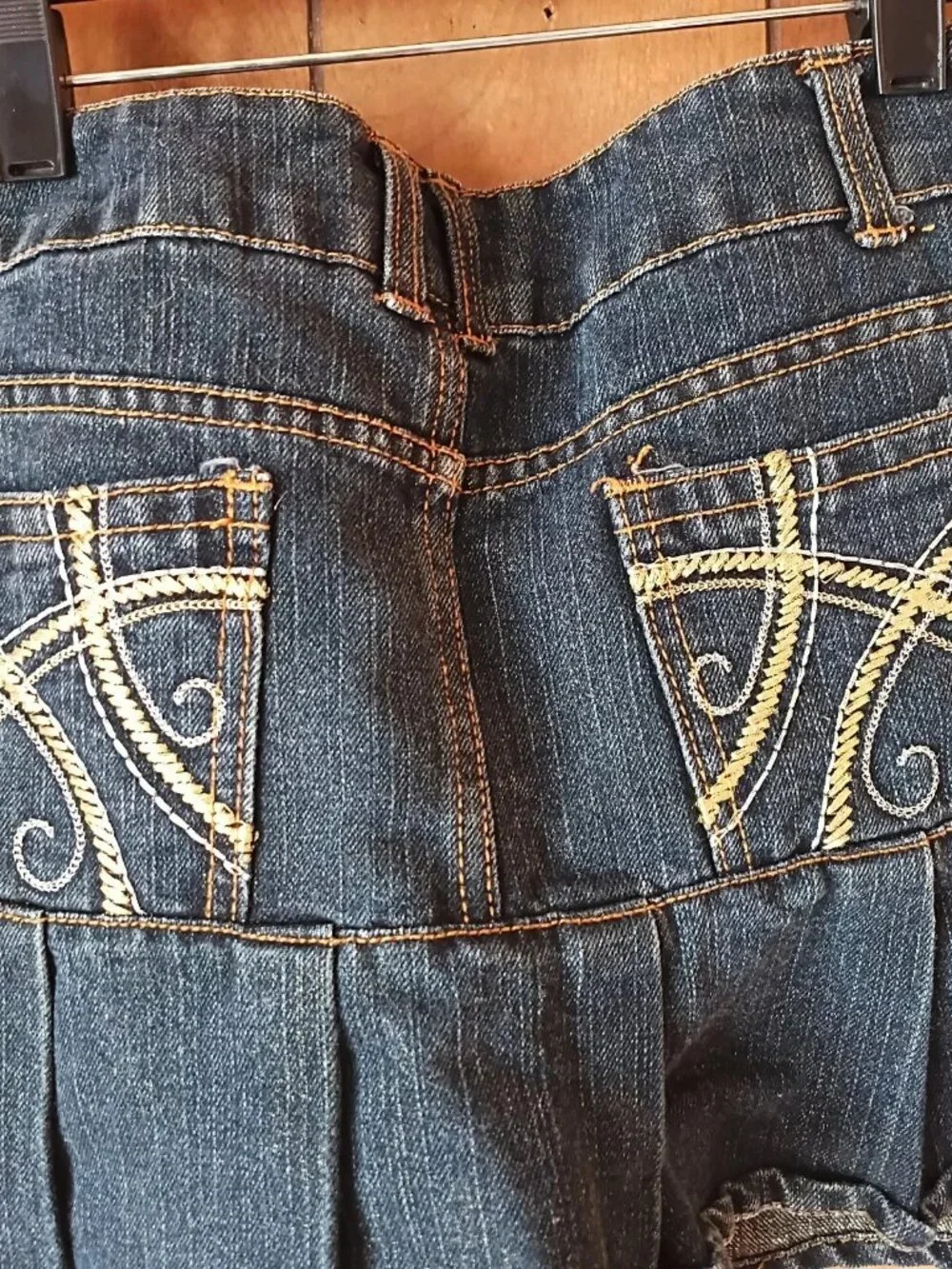 Y2K Hannah Montana Disney Denim Pleated Skort Girls Size 10 Embroidered Metallic